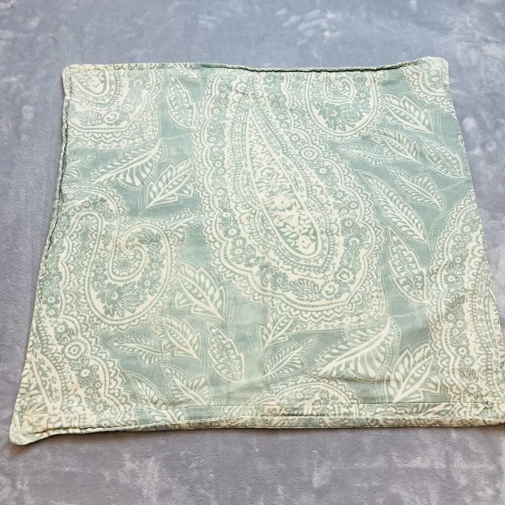 Pottery‎ Barn Boho Chic Accent Pillow Cover 23x24 Green Paisley Zipper Closure